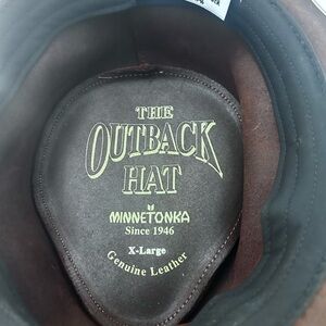 Minnetonka Outback Hat - Dark Brown XL leather hat vintage tags attached